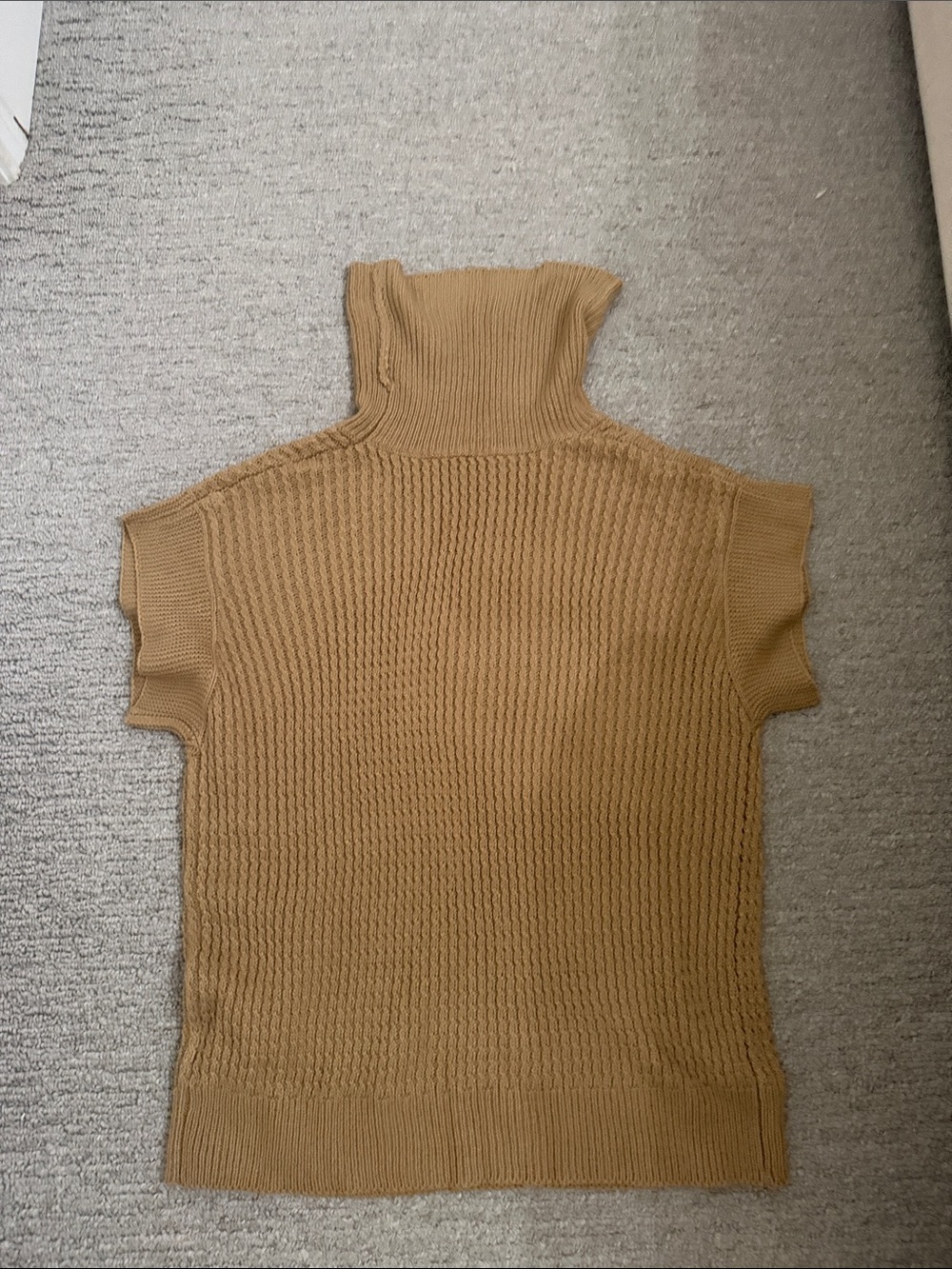 Turtleneck Short-Sleeve Knit Sweater in Camel - Picture 1 of 3